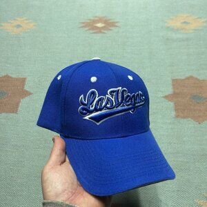 Vintage strapback hat cap Las Vegas Nevada script embroidered blue adjustable